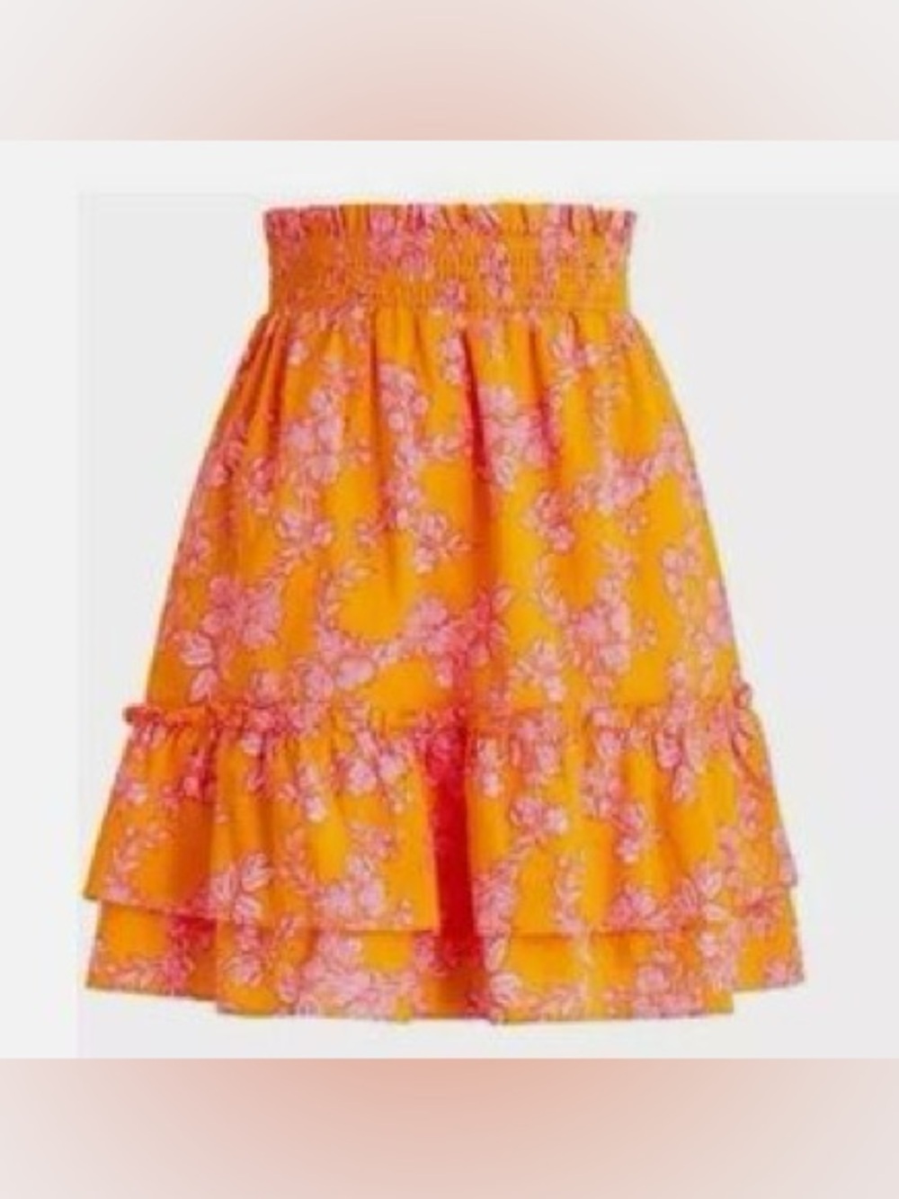 J. Crew Factory - Like New - Orange Pink Floral Elastic Skirt - Size M